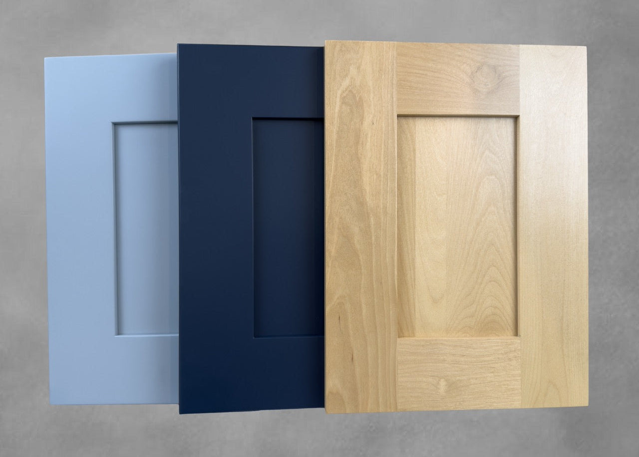 Color Sample Shaker Blue, Grey and Natural wood