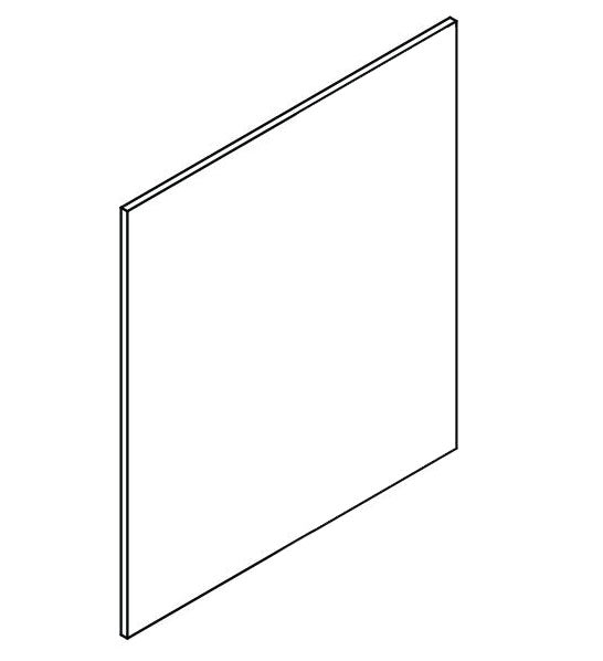 A white, rectangular cabinet grade plywood skin panel intended for use on the side of a base cabinet or vanity cabinet.