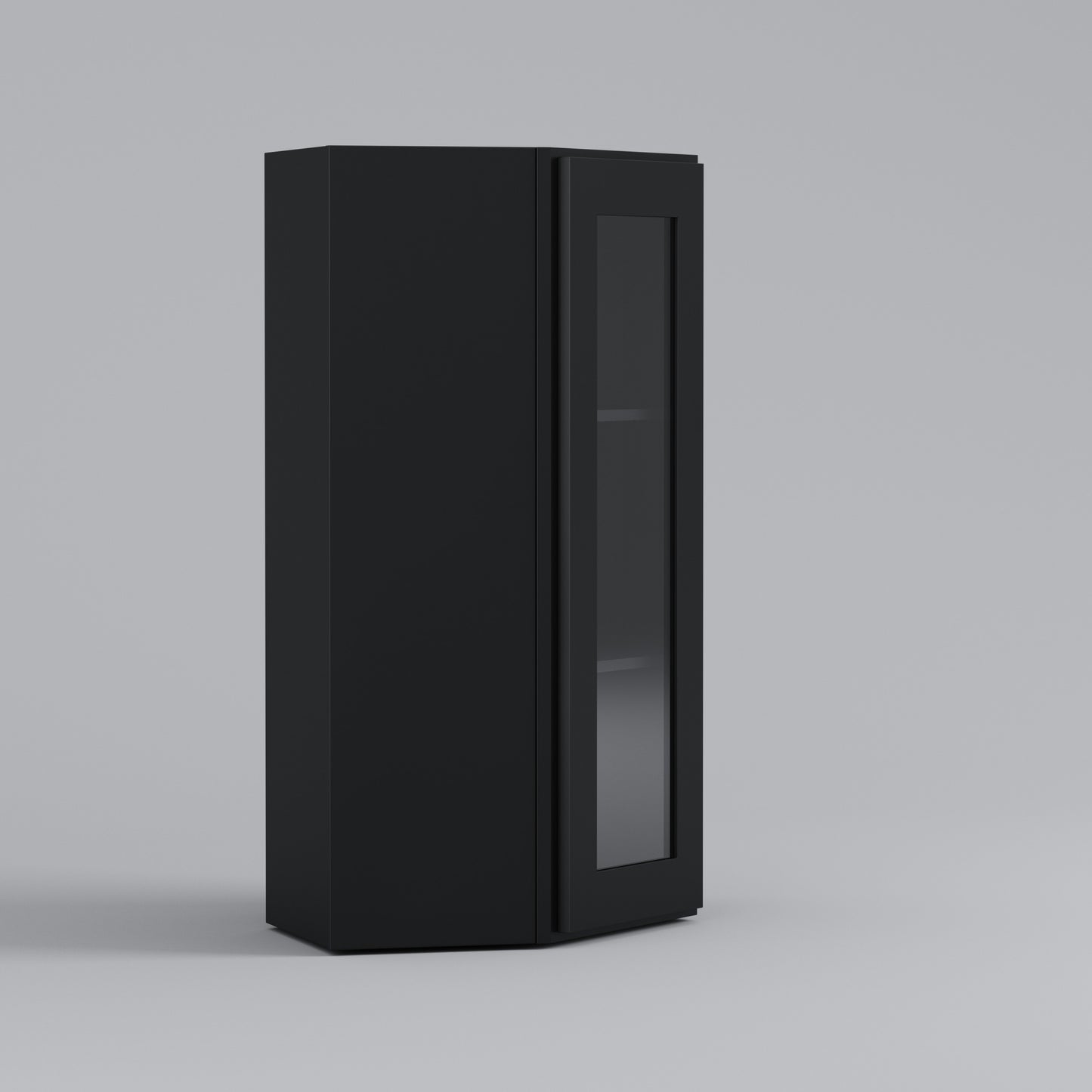 Shaker Diagonal Corner Wall Cabinet black glass door