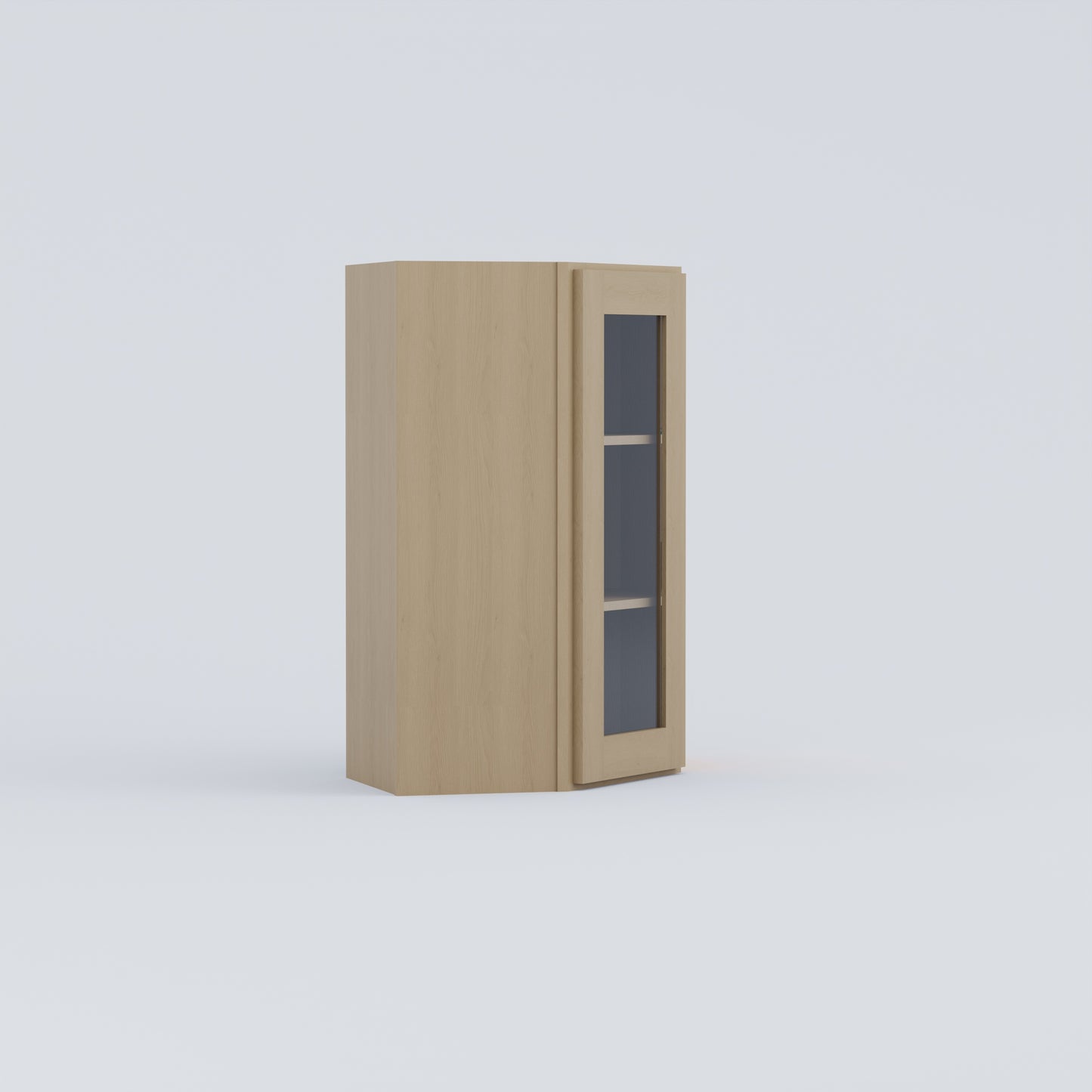 Shaker Diagonal Corner Wall Cabinet natural wood glass door