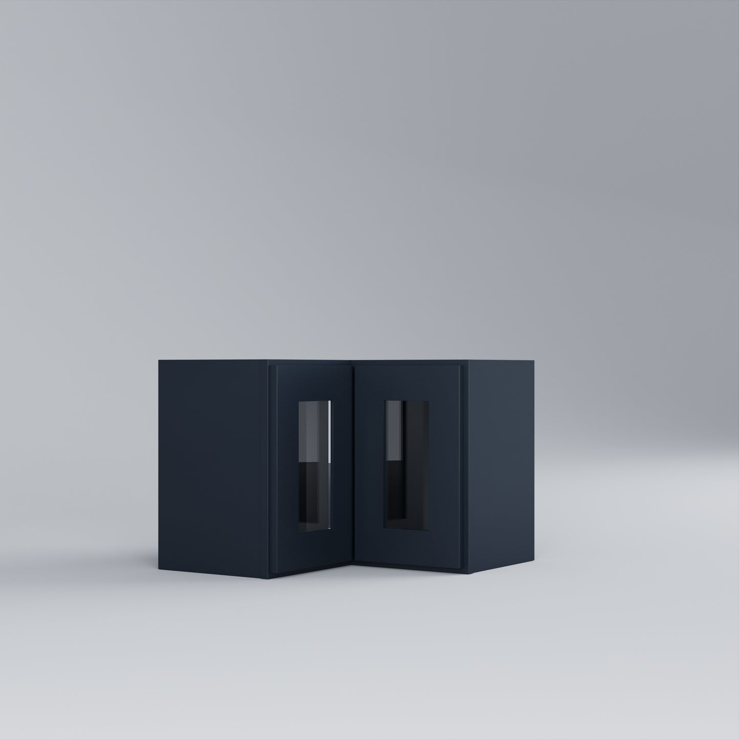 Shaker Easy Reach Corner Wall Cabinet blue glass door