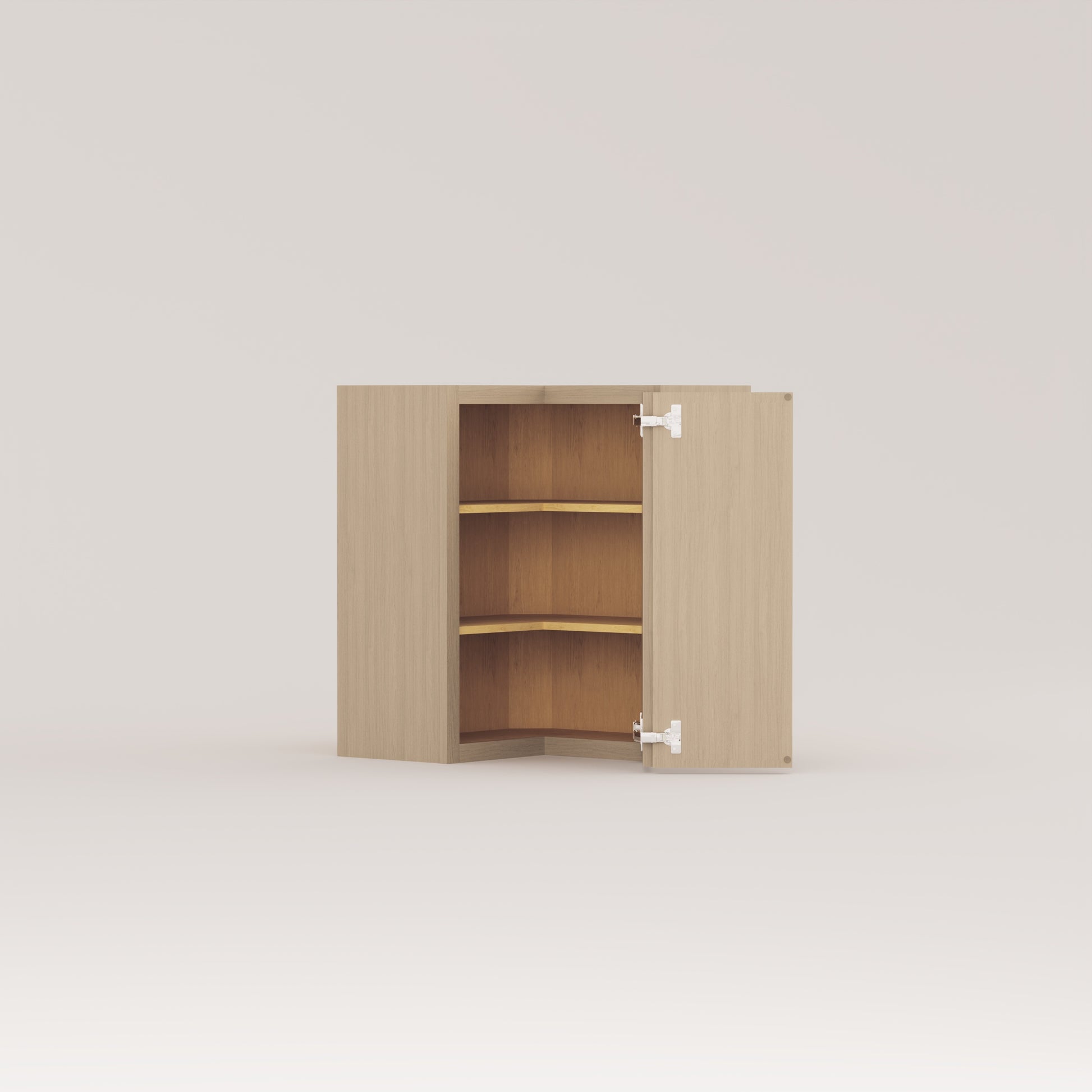 Slim Frame Shaker Easy Reach Corner Wall Cabinet rift cut white oak