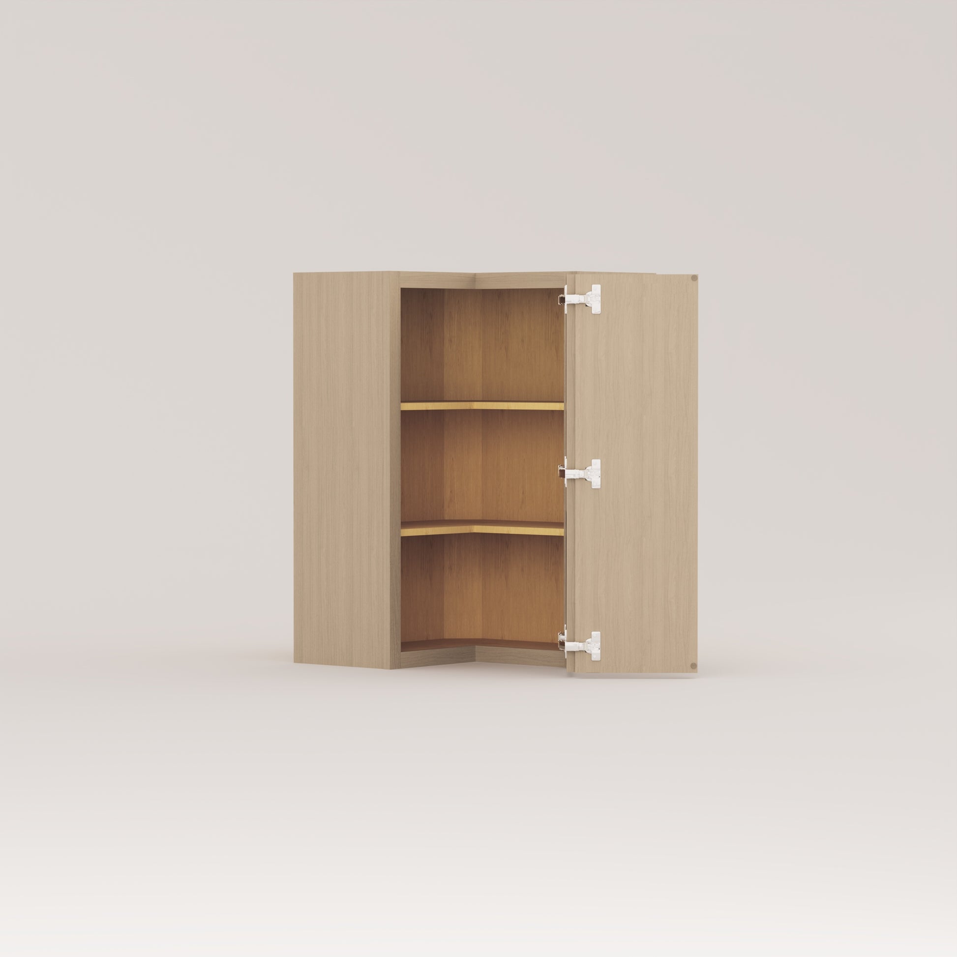 Slim Frame Shaker Easy Reach Corner Wall Cabinet rift cut white oak