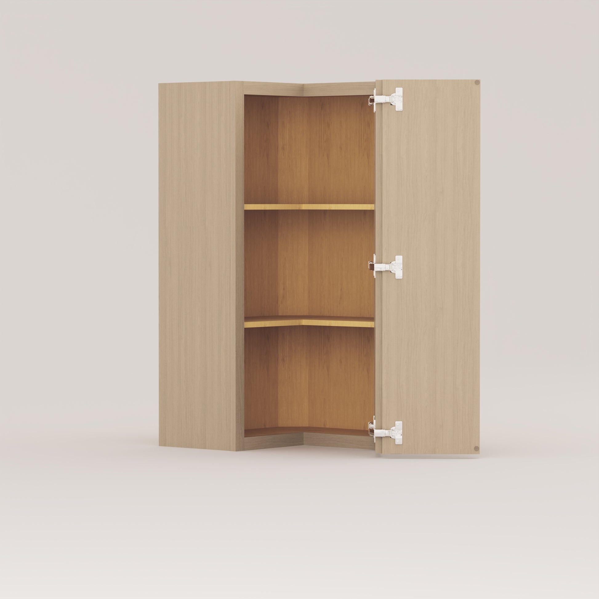 Slim Frame Shaker Easy Reach Corner Wall Cabinet rift cut white oak