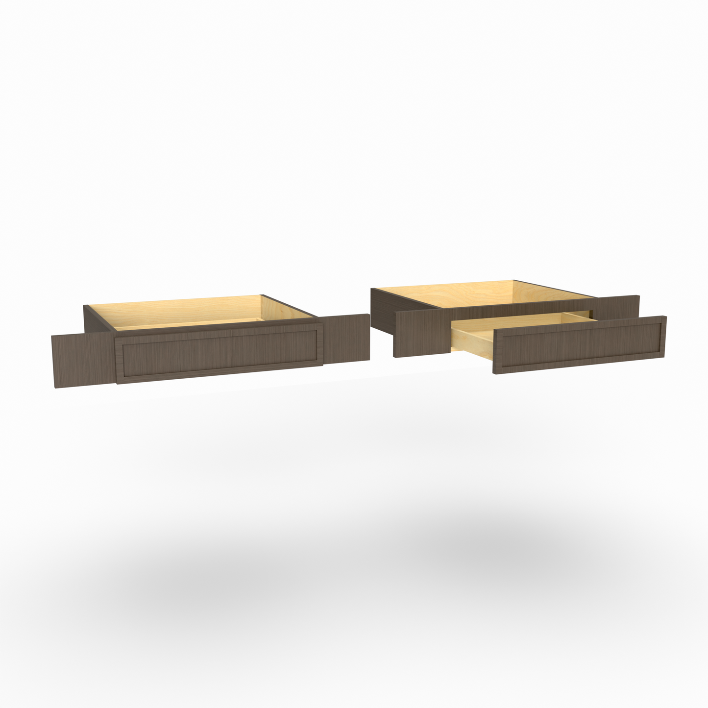 Two wooden drawers on a white background