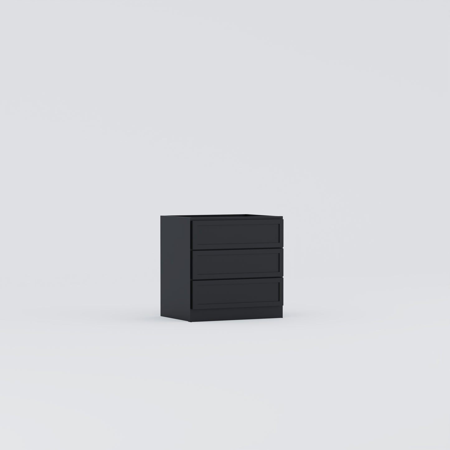 counter top slim frame shaker cabinet black three drawer