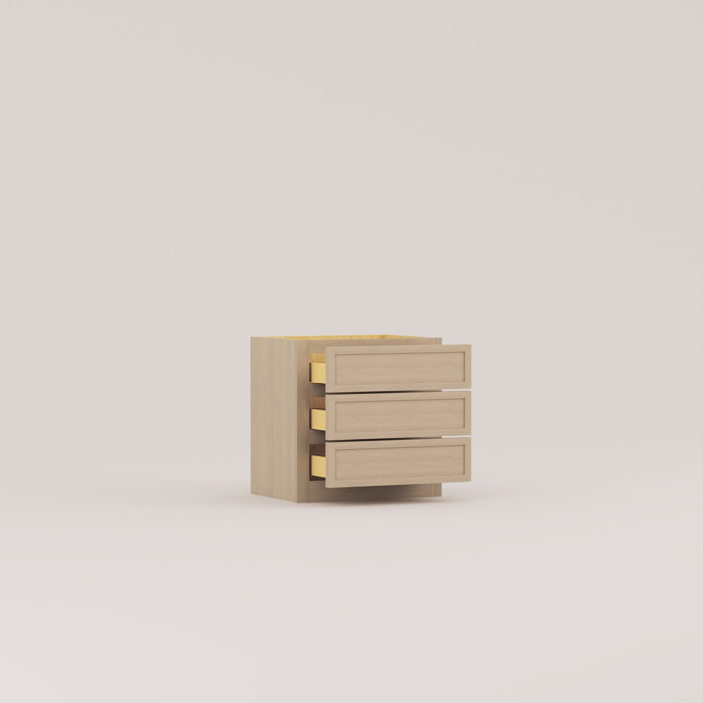 counter top slim frame shaker cabinet rift cut white oak three drawer