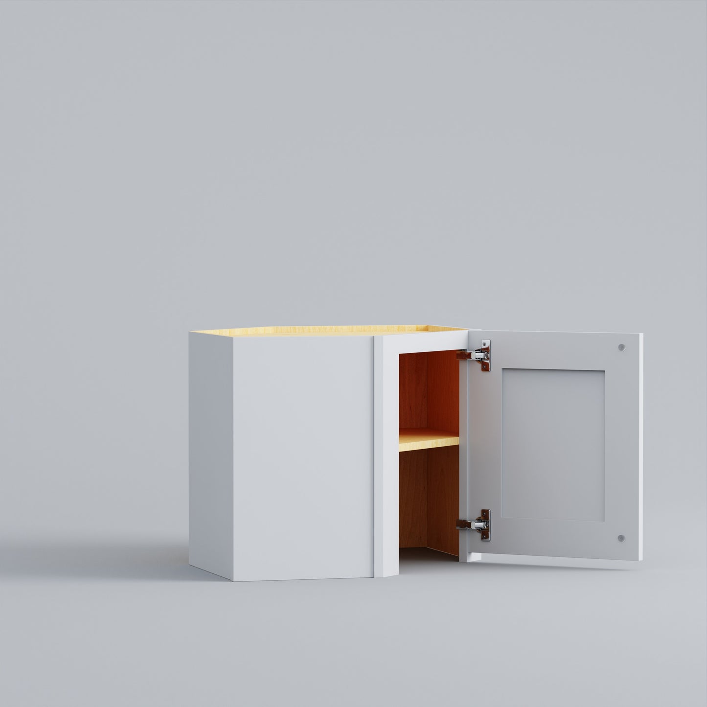 diagonal appliance garage shaker cabinet white open