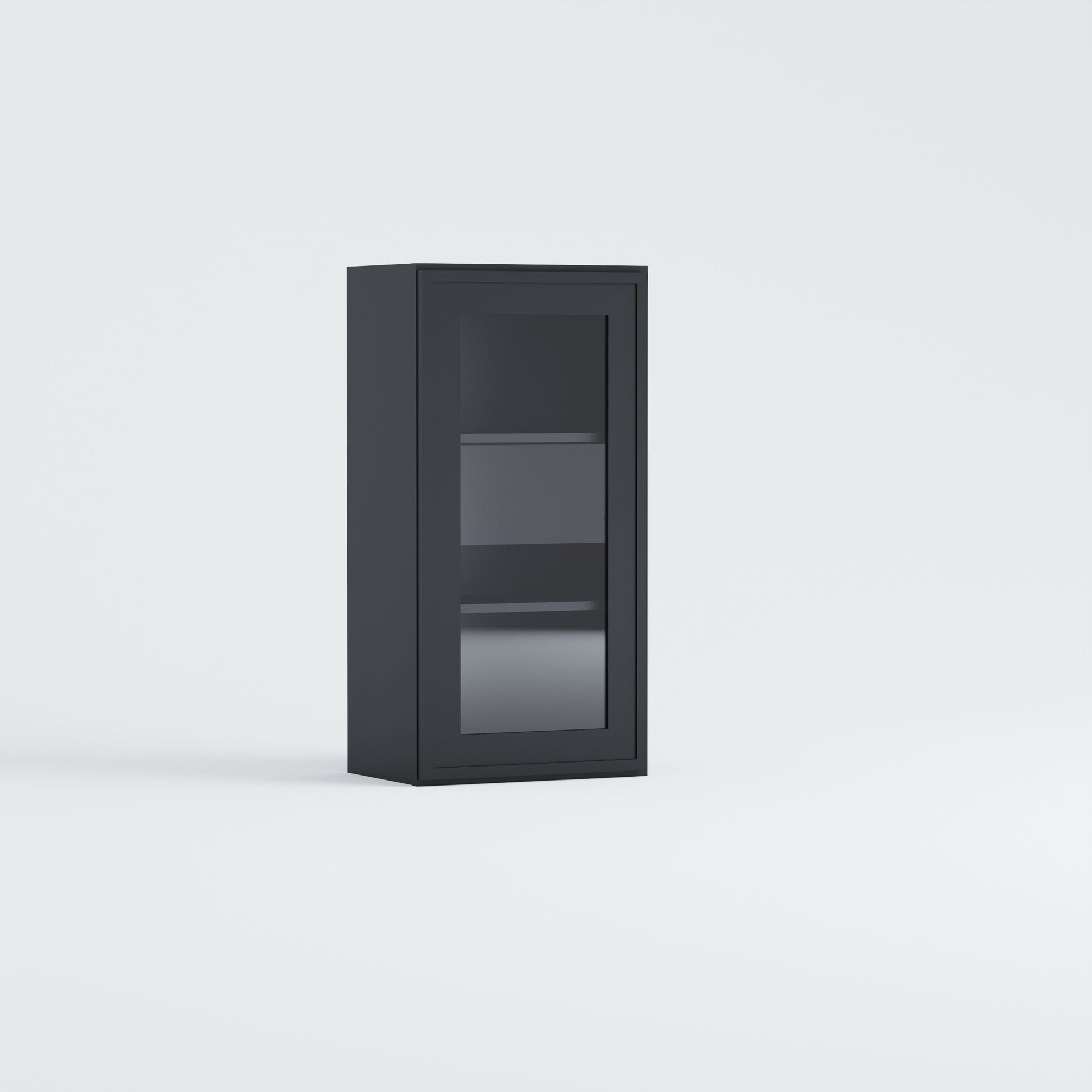 glass door slim frame shaker wall cabinet black