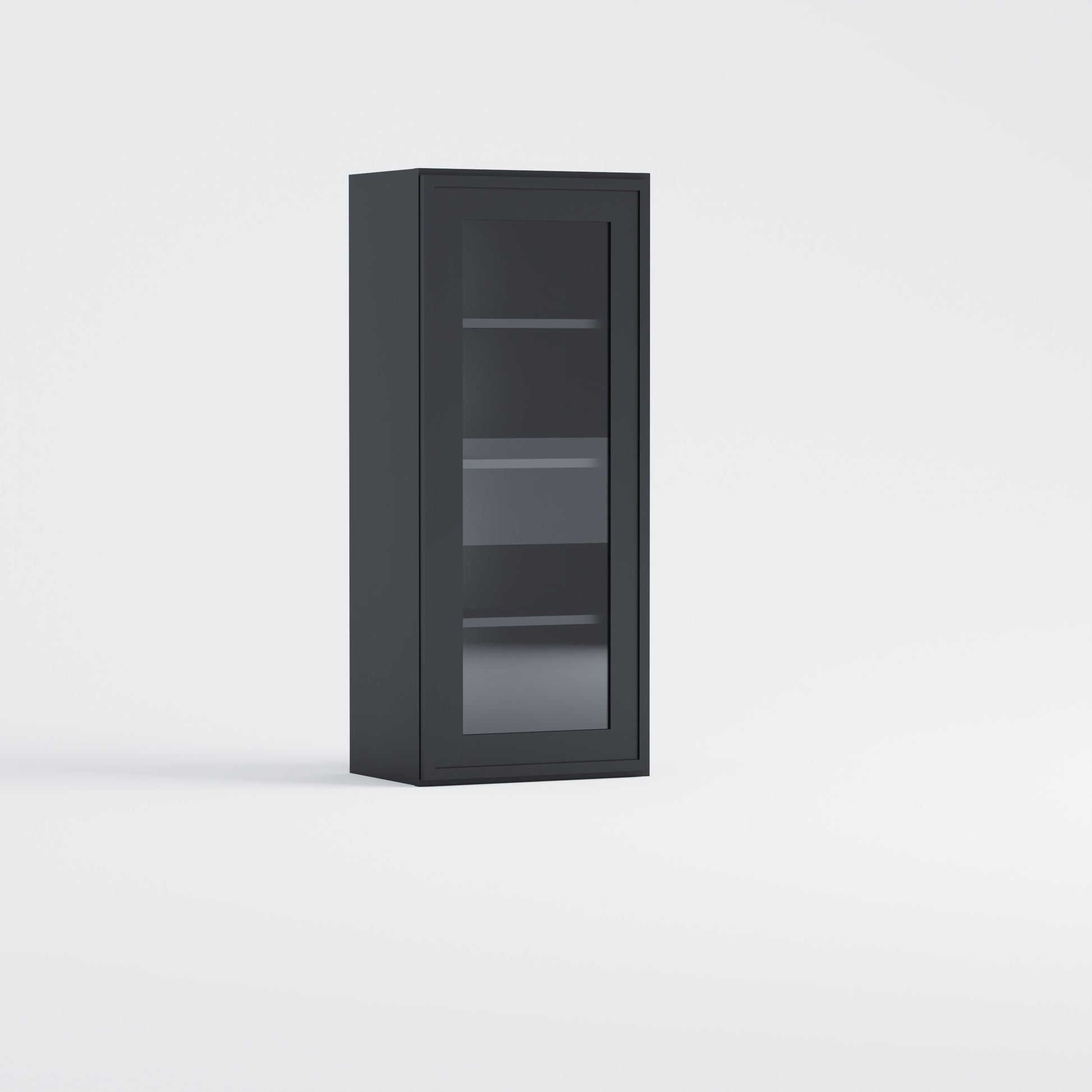 glass door slim frame shaker wall cabinet black