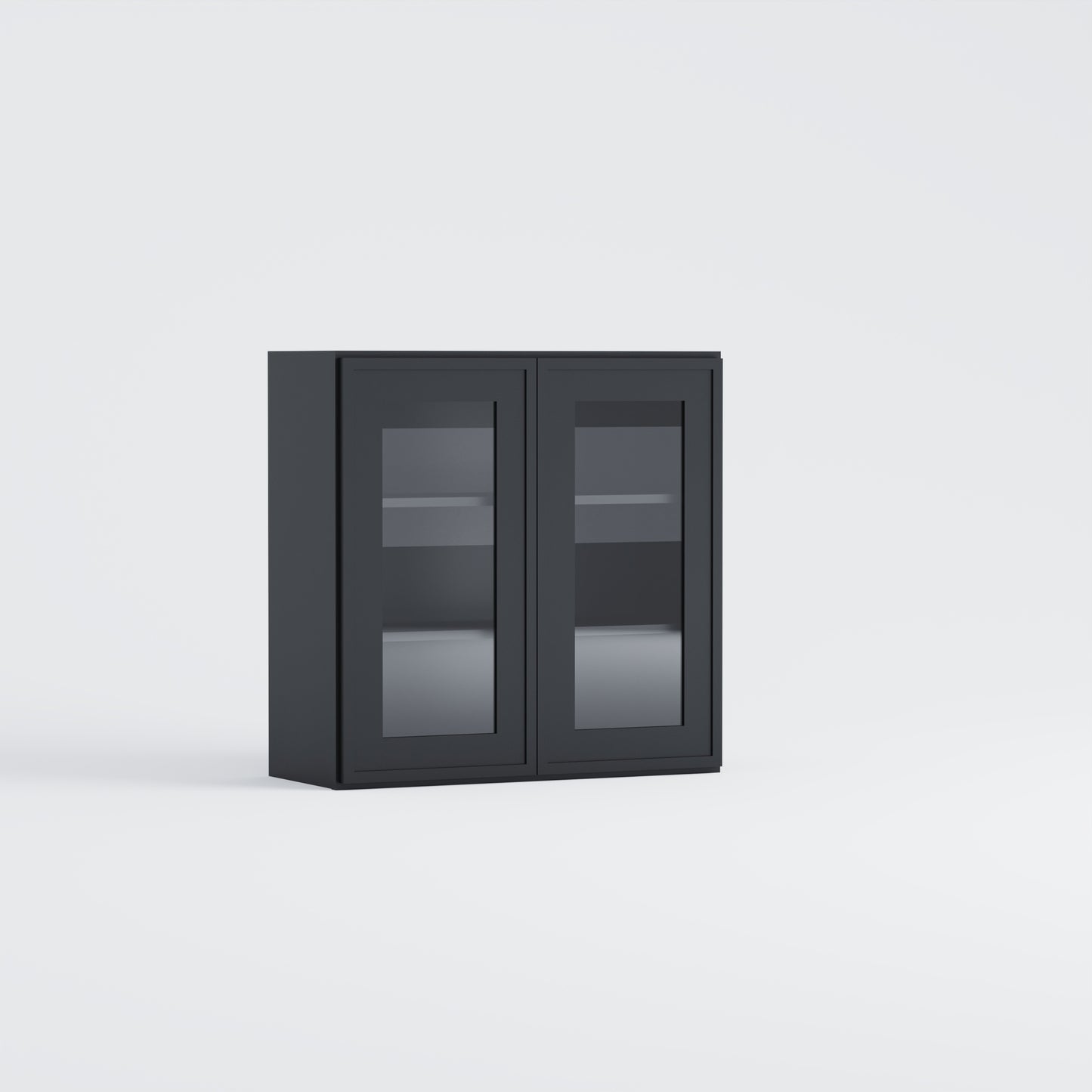 glass door slim frame shaker wall cabinet black