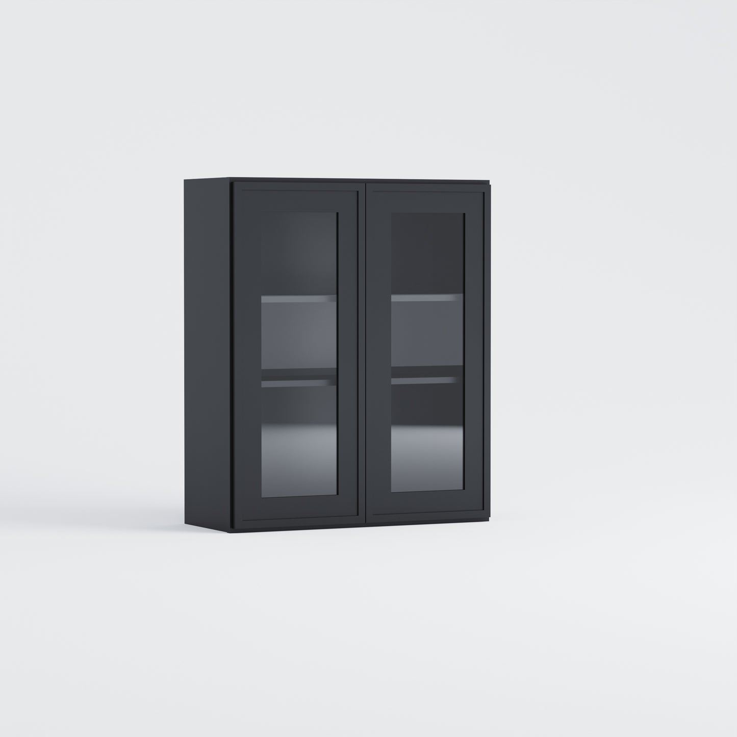 glass door slim frame shaker wall cabinet black