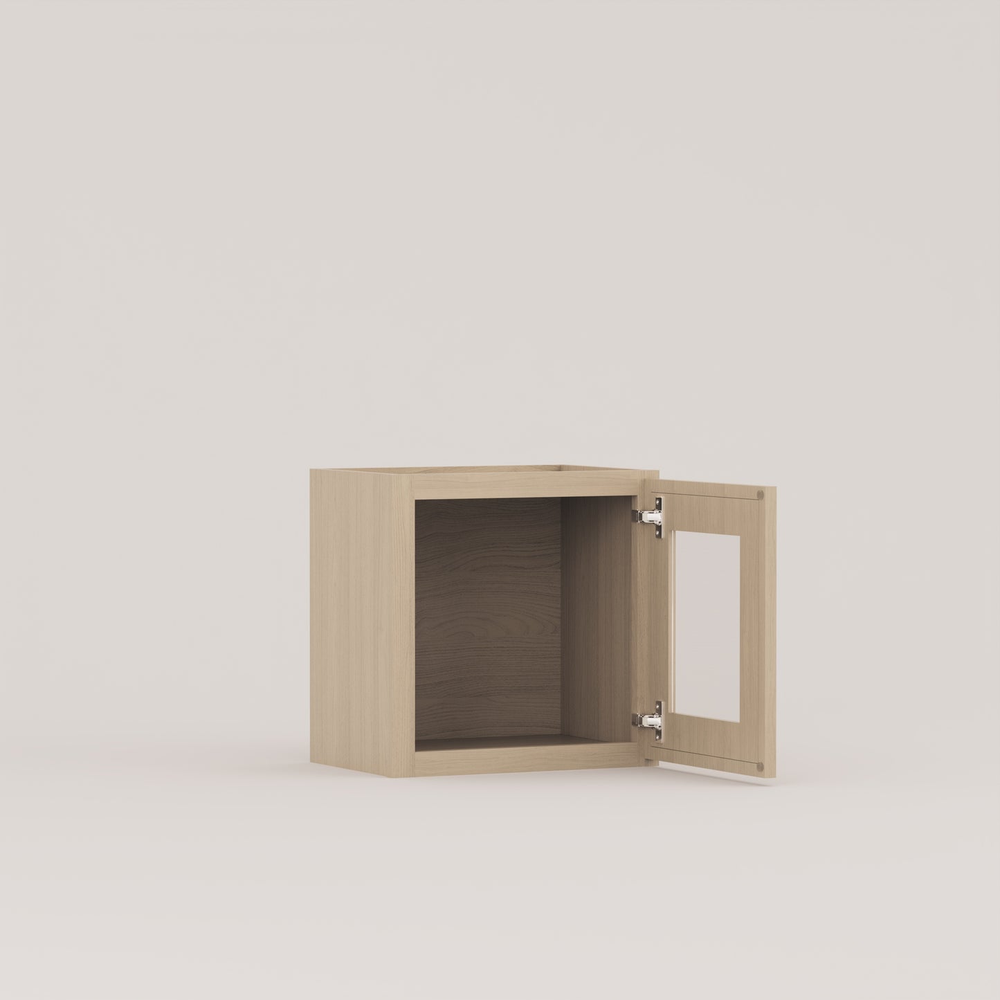 glass door slim frame shaker wall cabinet rift cut white oak