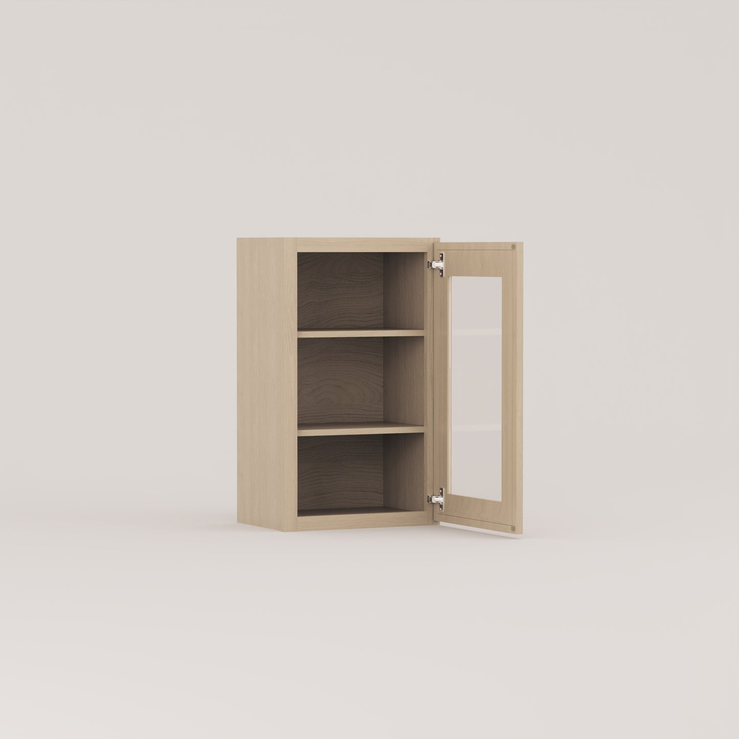 glass door slim frame shaker wall cabinet rift cut white oak