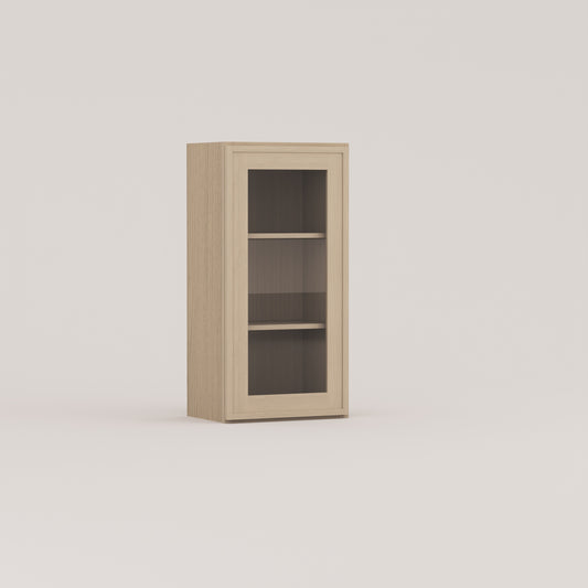 glass door slim frame shaker wall cabinet rift cut white oak