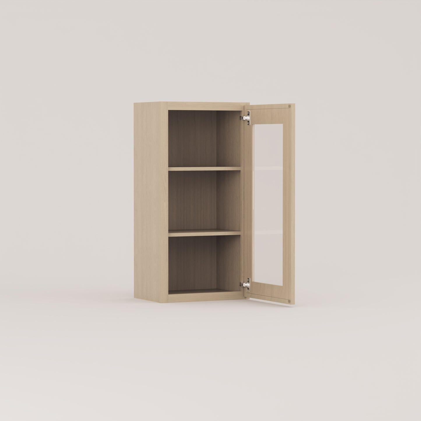 glass door slim frame shaker wall cabinet rift cut white oak