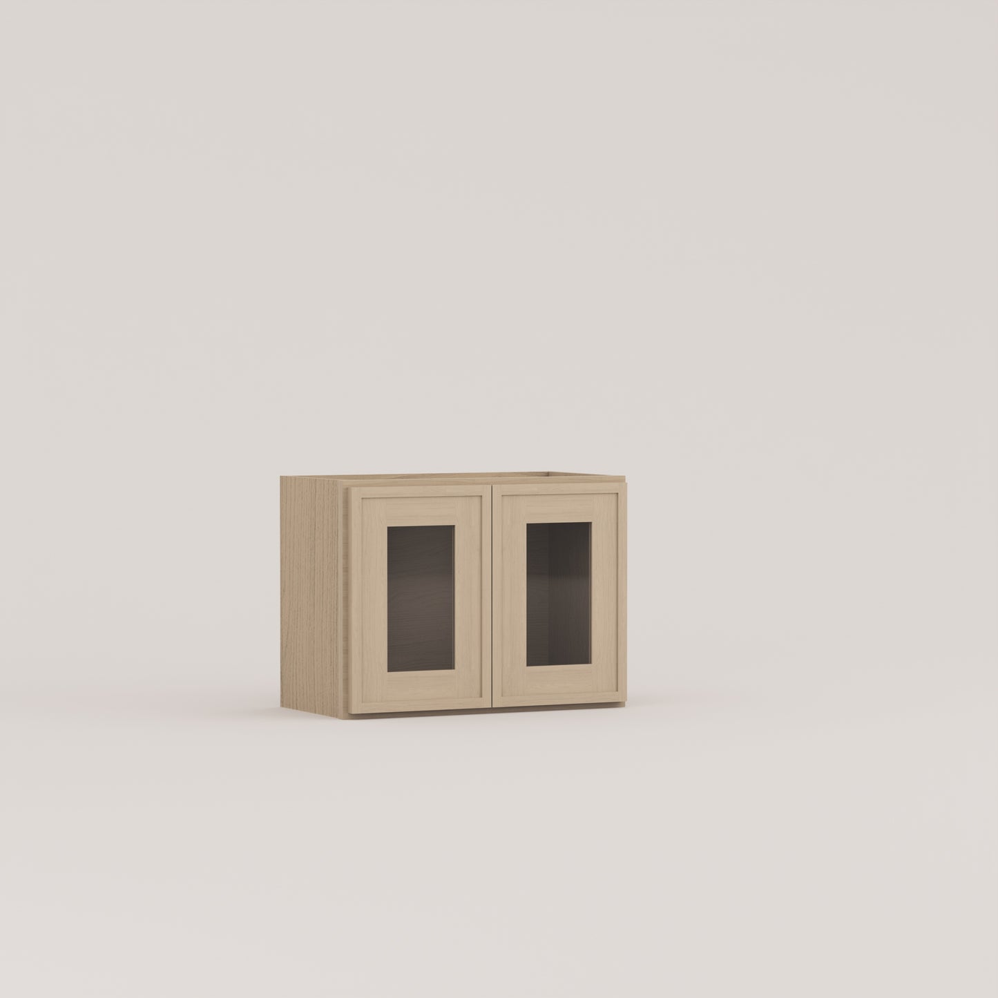 glass door slim frame shaker wall cabinet rift cut white oak