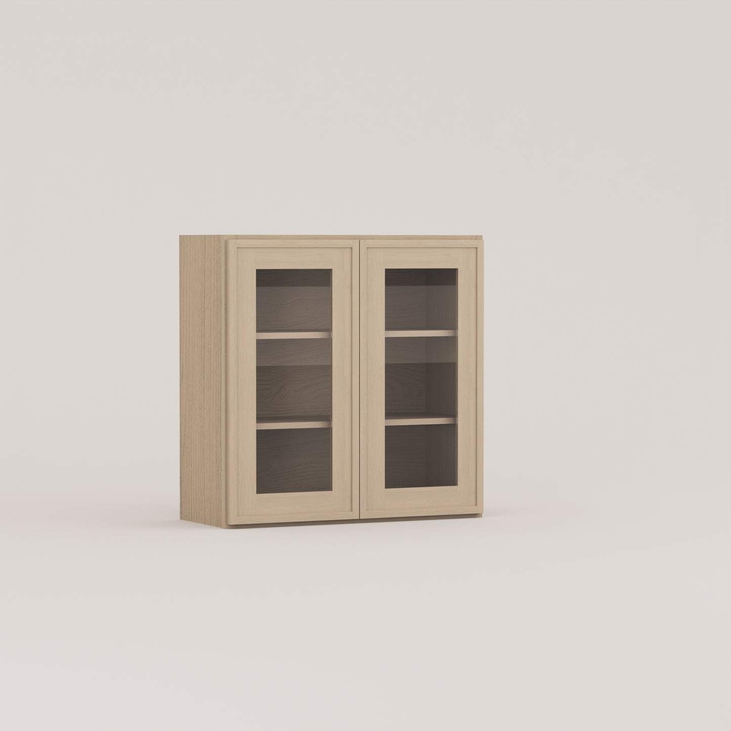 glass door slim frame shaker wall cabinet rift cut white oak
