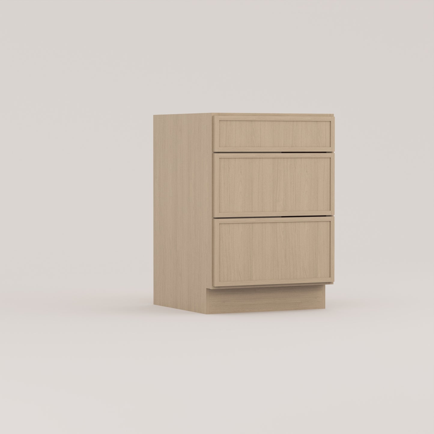 three drawer base slim frame shaker cabinet rift cut white oak