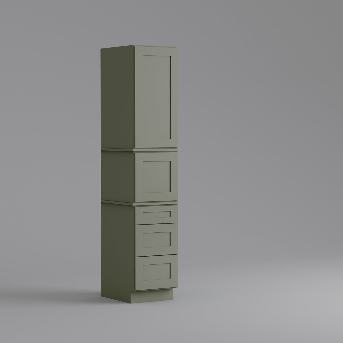 three drawer pantry utility tall cabinet sage green
