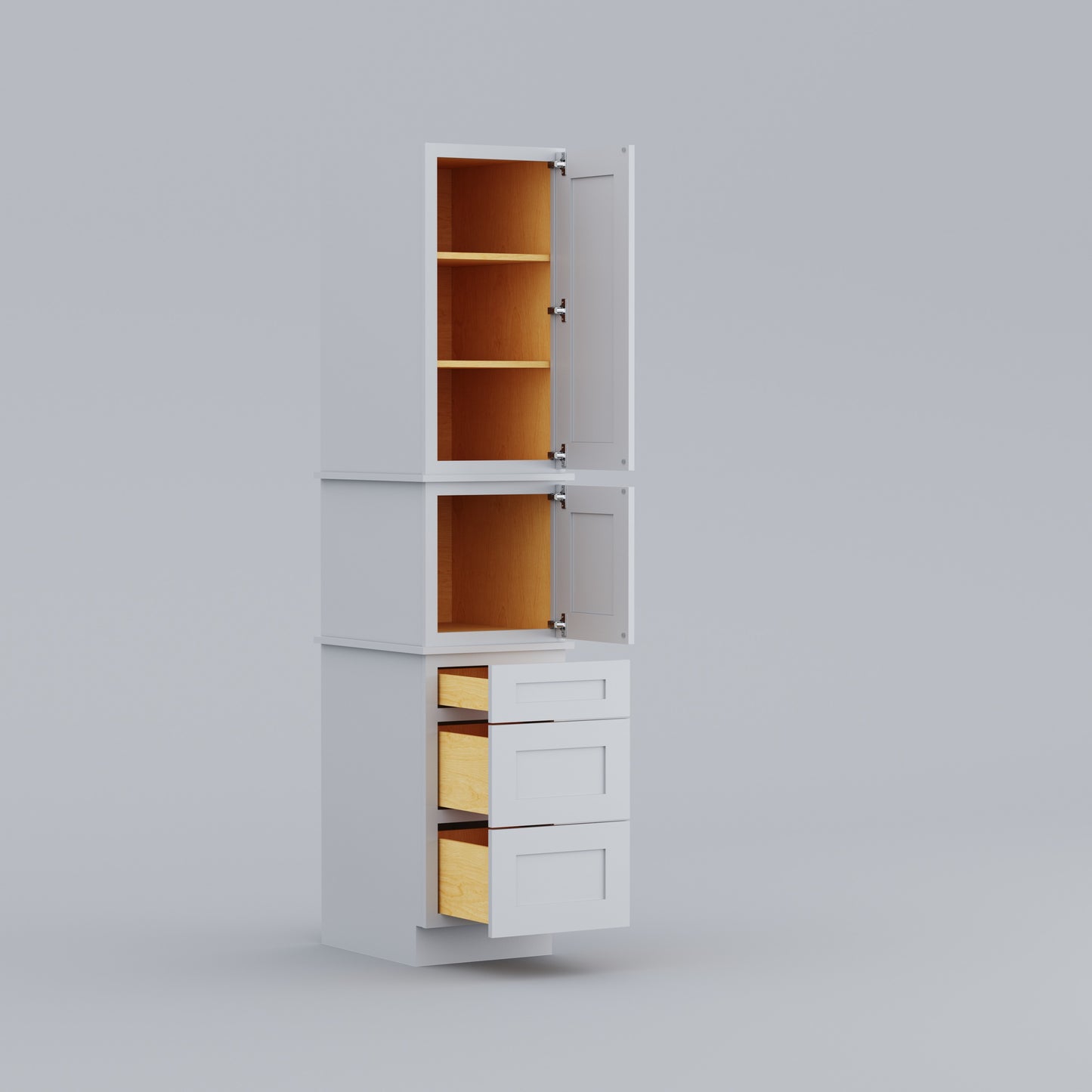 three drawer pantry utility tall cabinet white