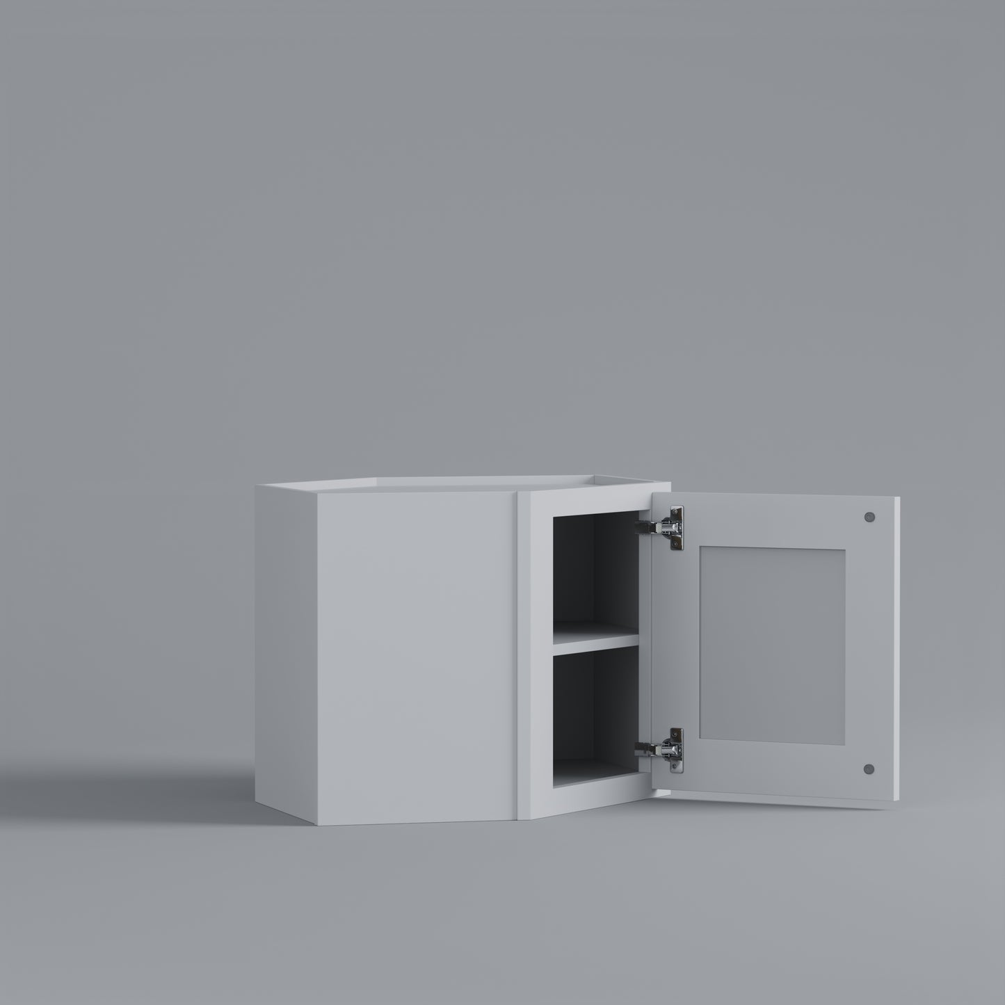 Shaker Diagonal Corner Wall Cabinet white open glass door