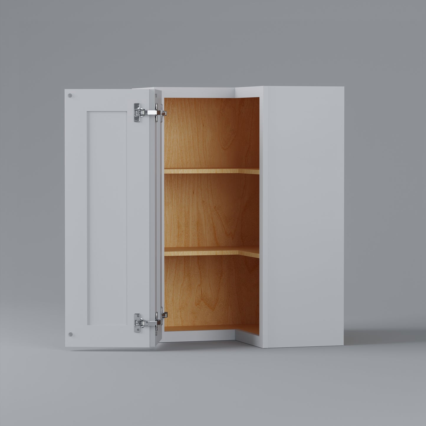 Shaker Easy Reach Corner Wall Cabinet white 36 open