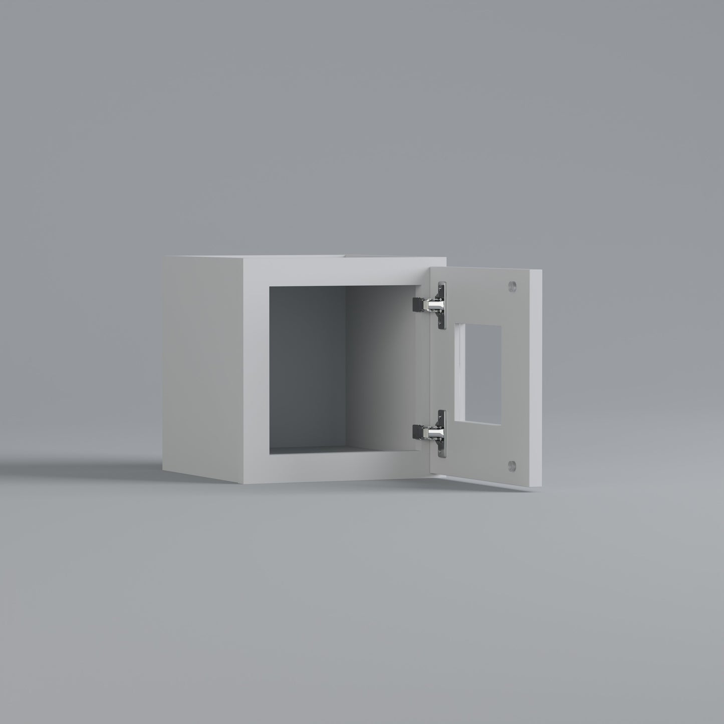 Shaker White glass door wall cabinet open 1212