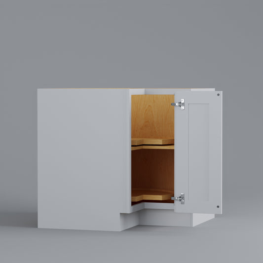 white lazy Susan easy reach base corner shaker cabinet