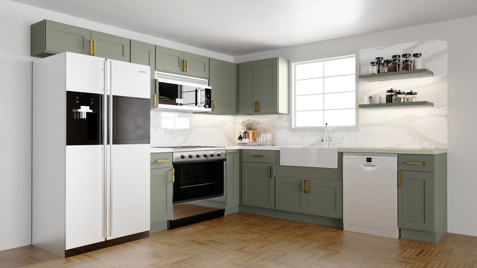10 foot feet by 10 foot feet sample kitchen green shaker