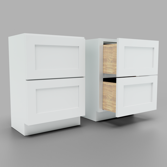 30" wide two drawer base cabinet white