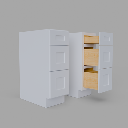 3DB12 3 drawer shaker base cabinet white