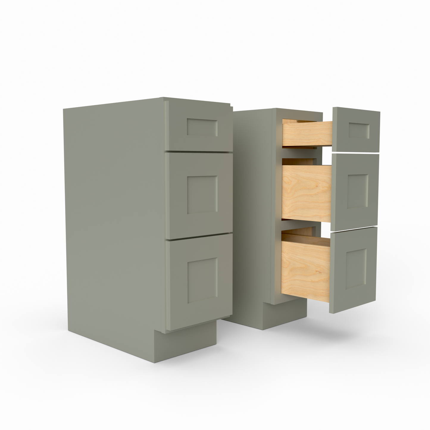 3DB12 three drawer Shaker base cabinet sage green