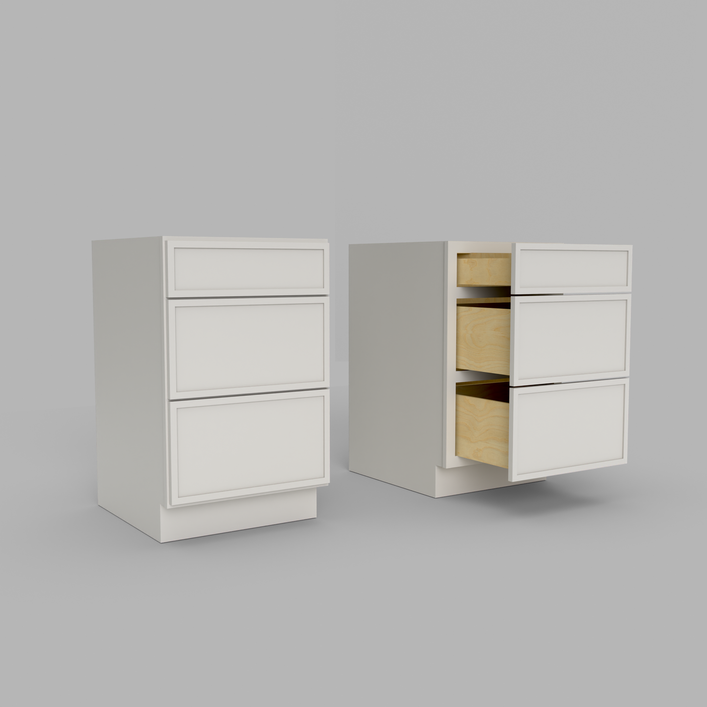 Slim Frame Shaker Vanity Three Drawer Base Cabinet  34.5" H x 21" D