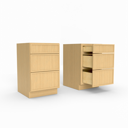 Slim Frame Shaker Vanity Three Drawer Base Cabinet  34.5" H x 21" D