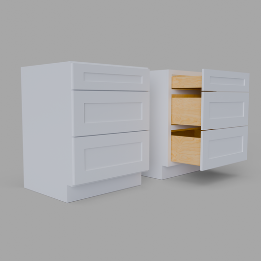 3DB27 3 drawer shaker base cabinet white