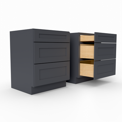 3DB27 three drawer Shaker Base Cabinet Midnight Black