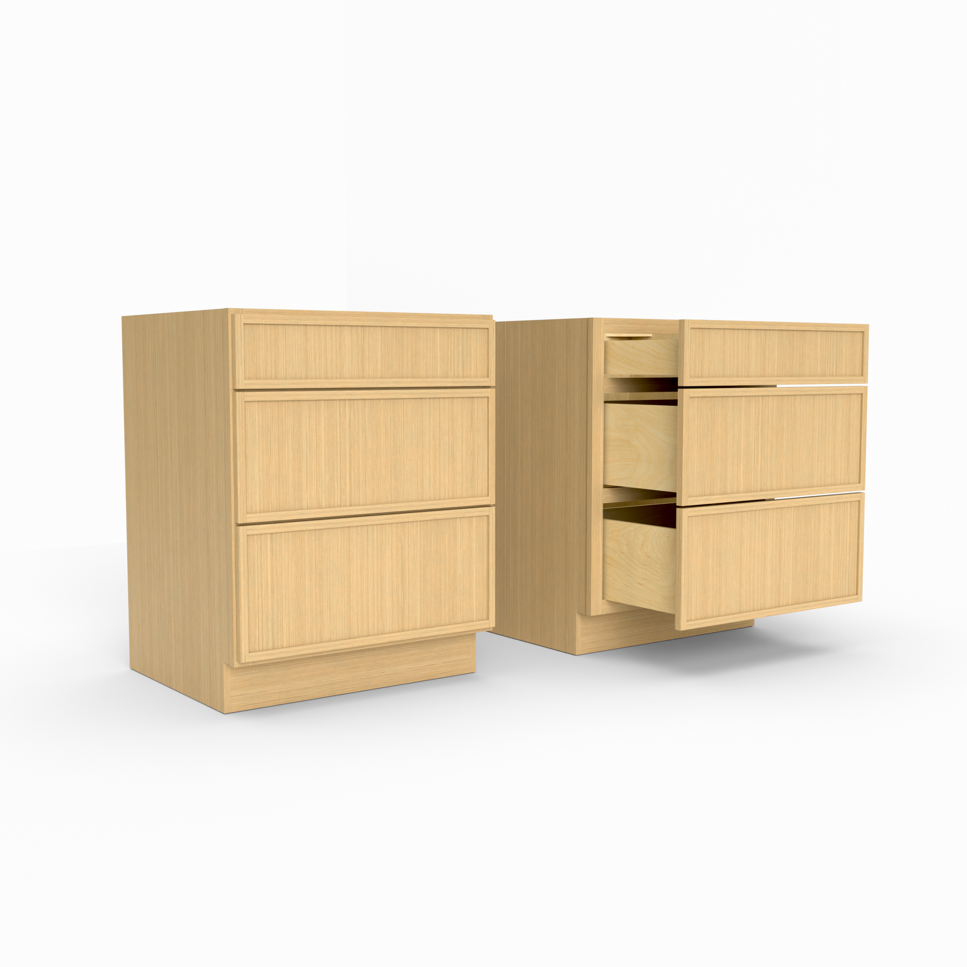 3DB27_three_drawer_Slim_frame_shaker_base_cabinet_rift_white_oak