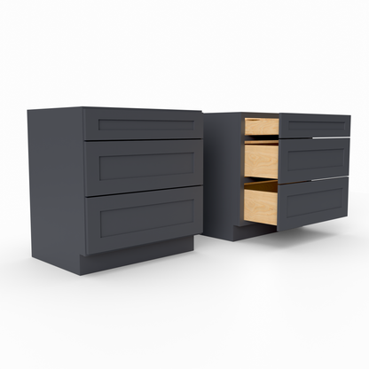 3DB33 three drawer Shaker Base Cabinet Midnight Black