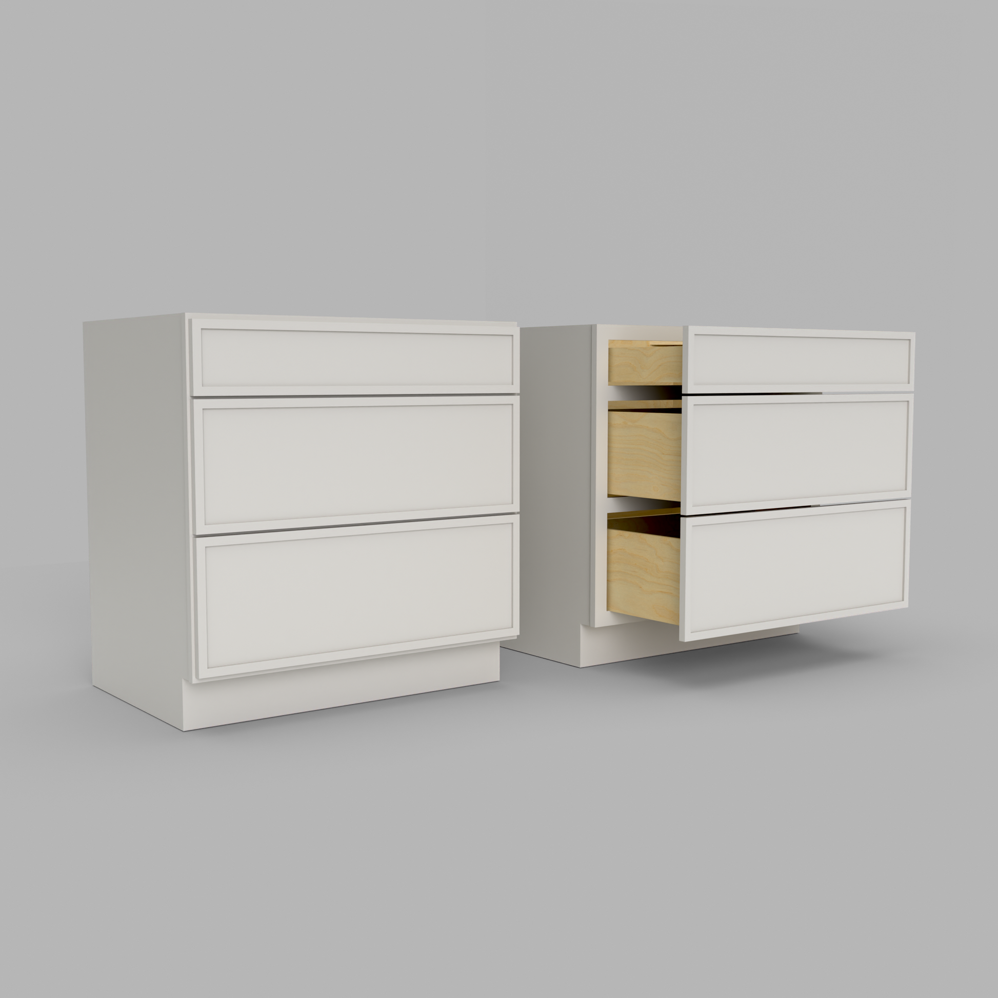 3DB33_three_drawer_Slim_frame_shaker_base_cabinet_off_white_cream