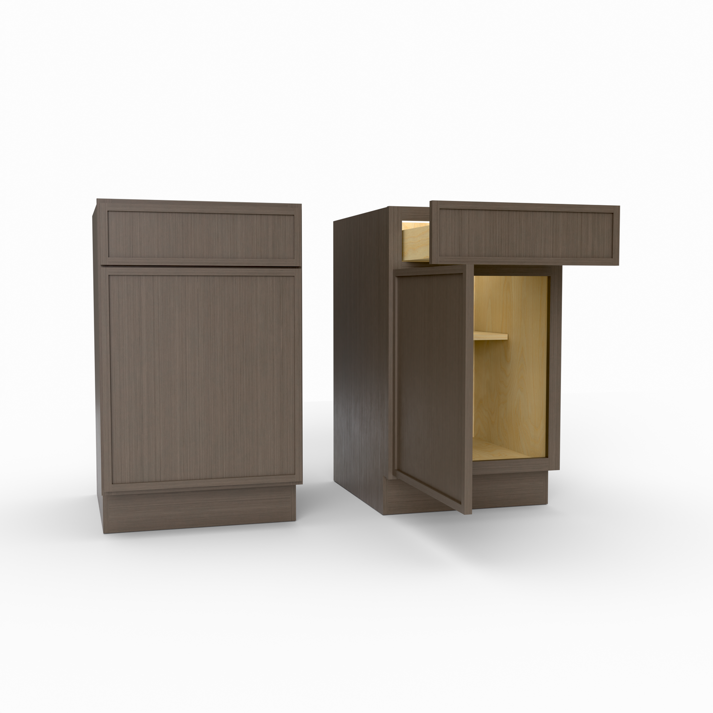 Two wooden cabinets on a white background
