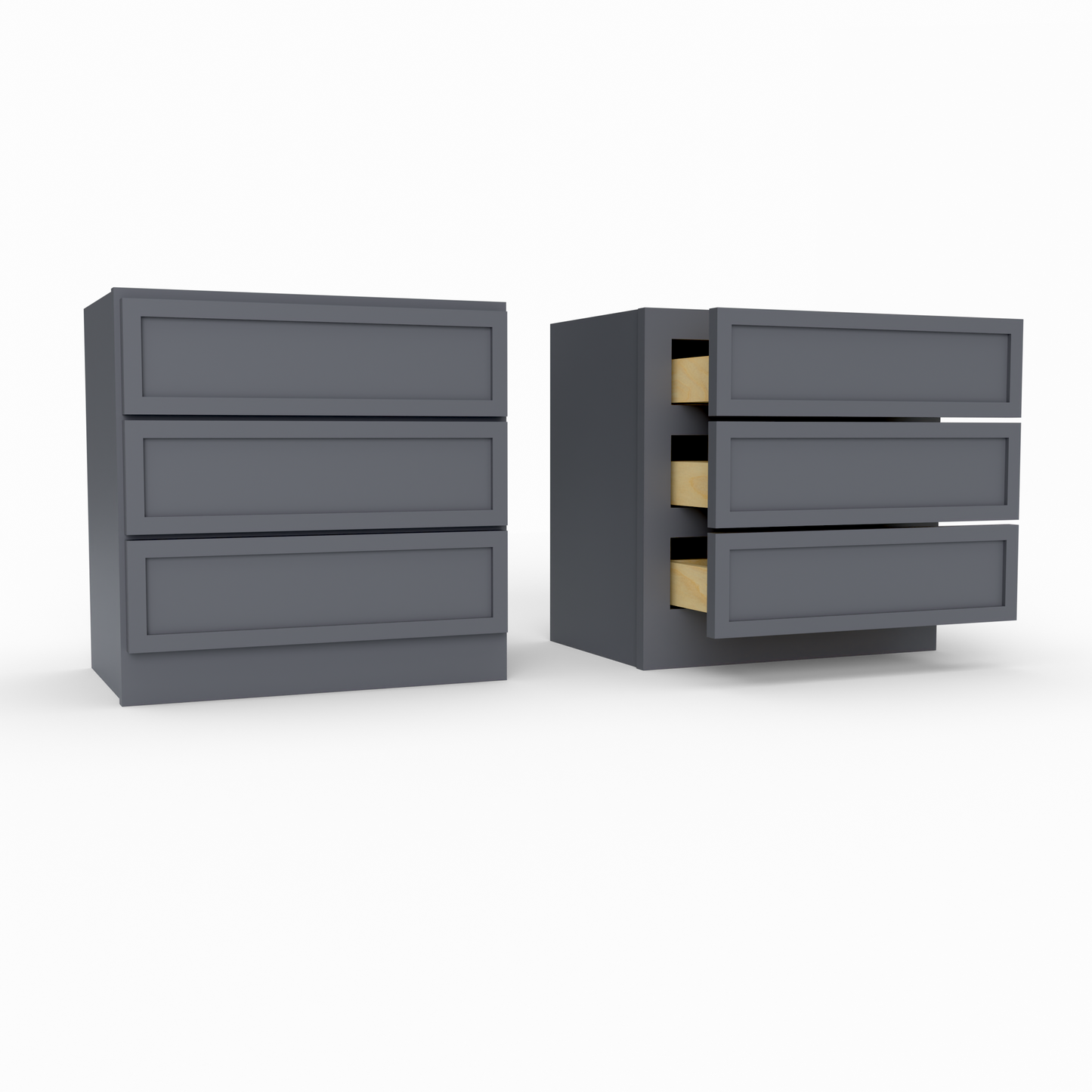 Slim Frame Shaker Countertop Three Drawer Cabinet 18" H