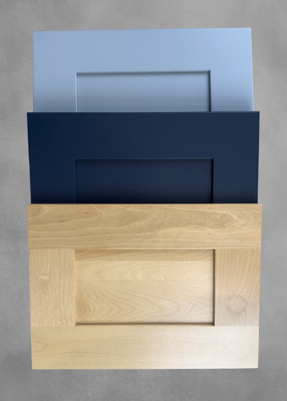 Color Sample Shaker Blue, Grey and Natural wood