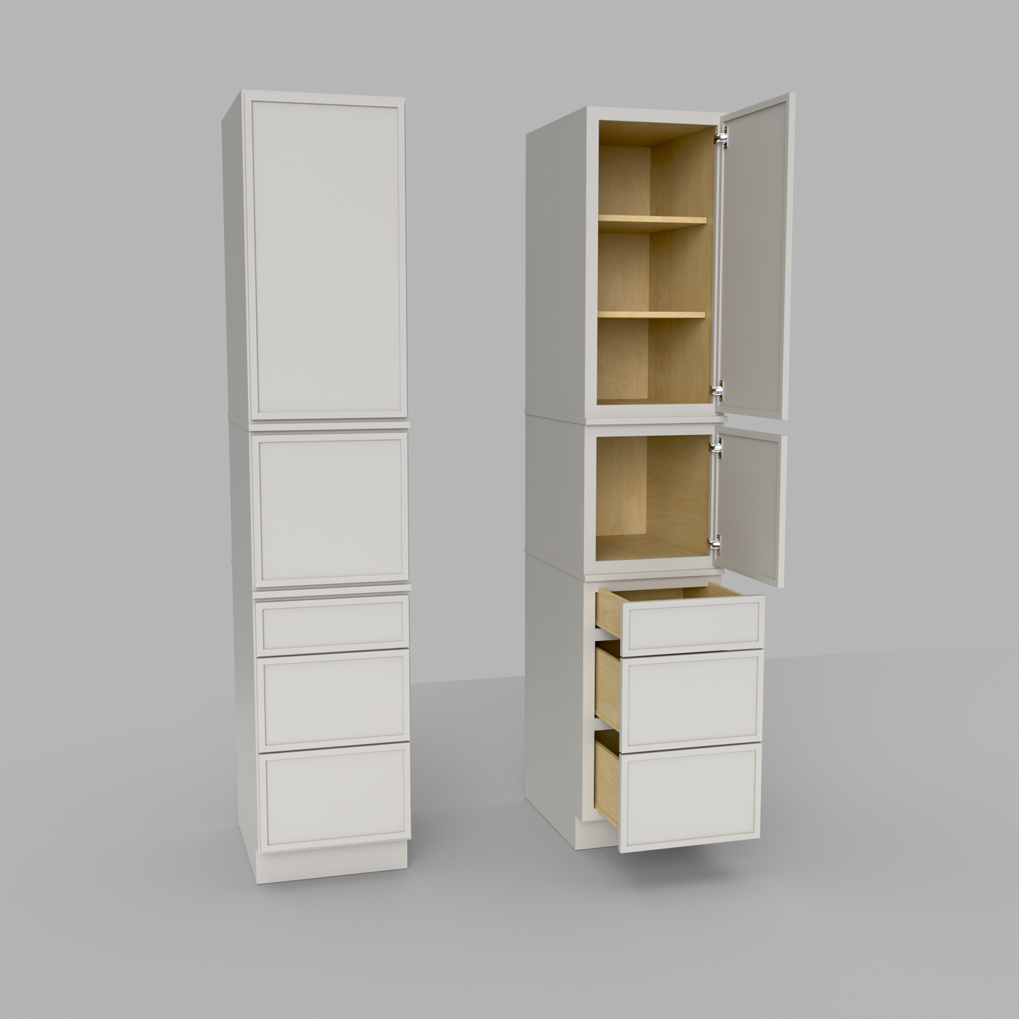 Slim Frame Shaker Modular Tall Pantry Utility Cabinet 24" D Three Drawer