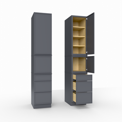 Slim Frame Shaker Modular Tall Pantry Utility Cabinet 24" D Three Drawer