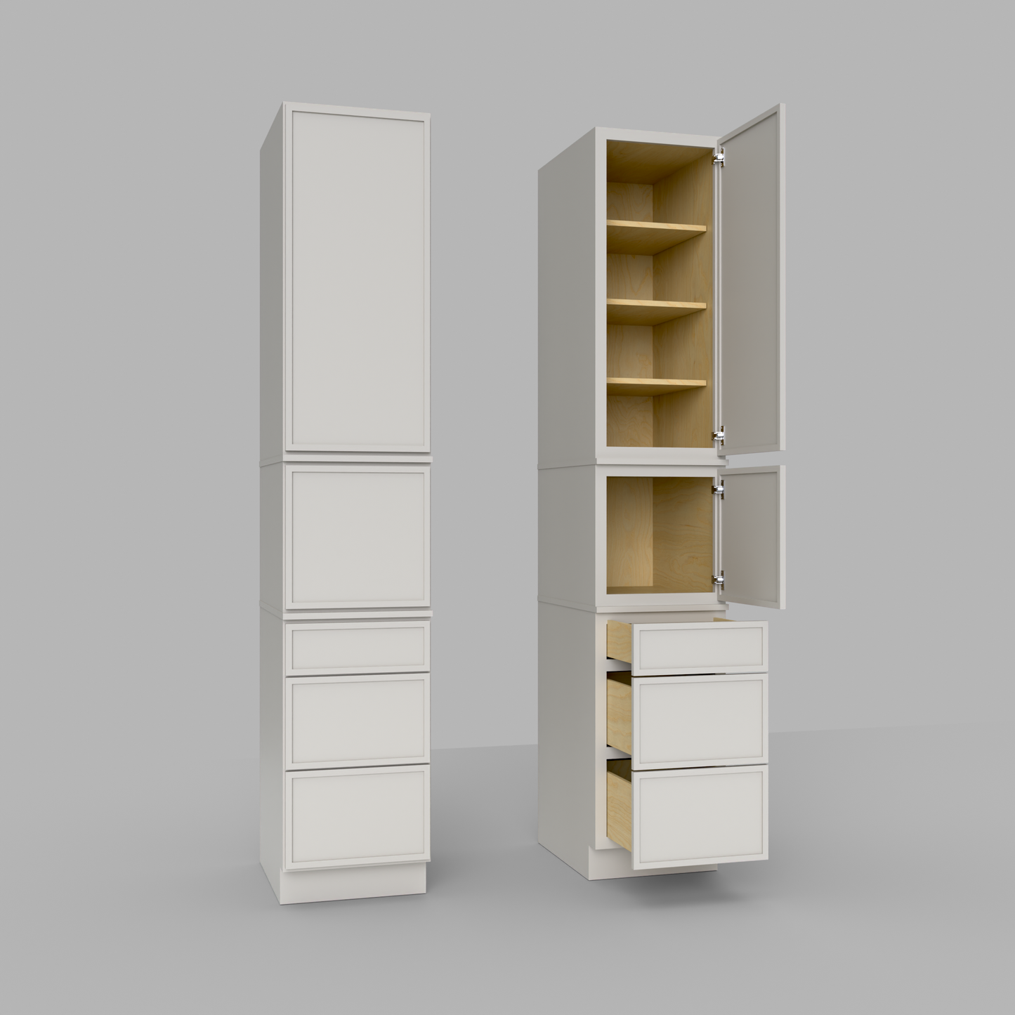 Slim Frame Shaker Modular Tall Pantry Utility Cabinet 24" D Three Drawer