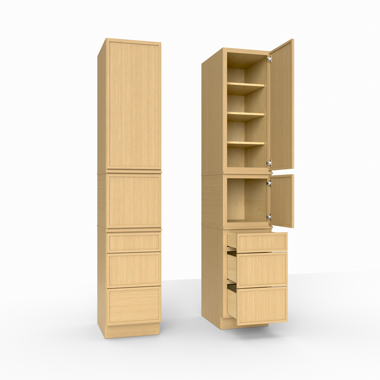 Slim Frame Shaker Modular Tall Pantry Utility Cabinet 24" D Three Drawer