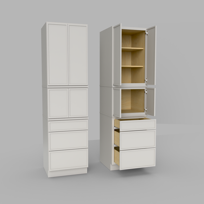 Slim Frame Shaker Modular Tall Pantry Utility Cabinet 24" D Three Drawer