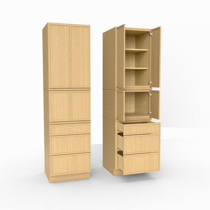 Slim Frame Shaker Modular Tall Pantry Utility Cabinet 24" D Three Drawer