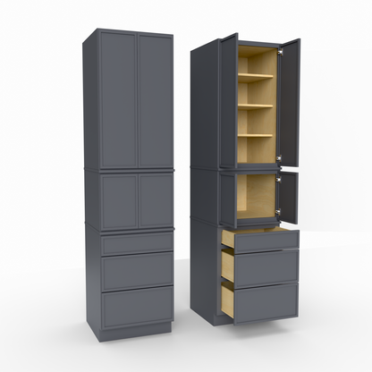 Slim Frame Shaker Modular Tall Pantry Utility Cabinet 24" D Three Drawer